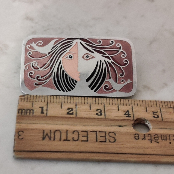 Vintage Art Nouveau Revival De Passille Sylvestre Enamel Brooch - Picture 6 of 11